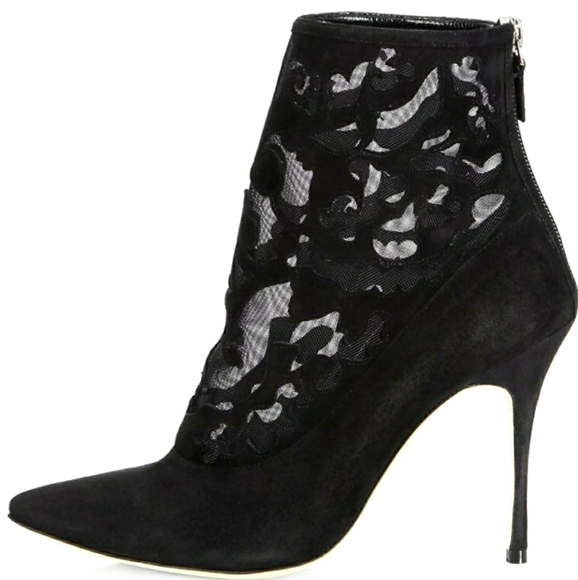 100% Authentic Manolo Blahnik Suede Mesh Booties - Picture 1 of 14